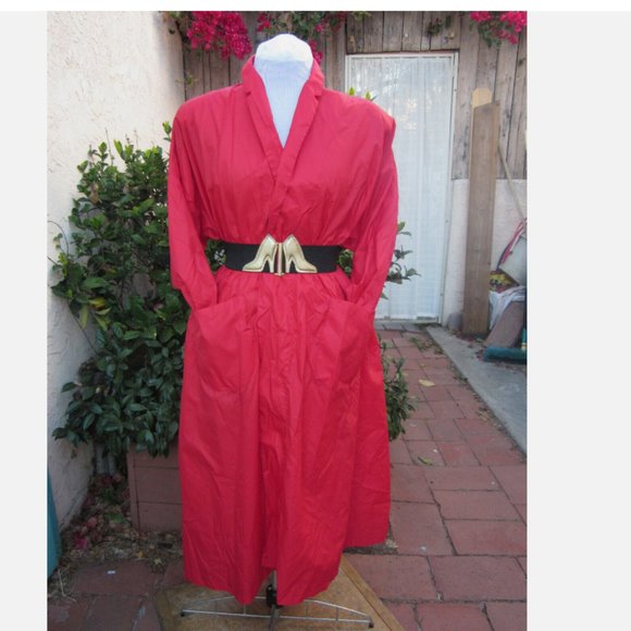 VTG Norma Kamali Red Nylon Coat/ Wrap Dress - Petite - Made in USA